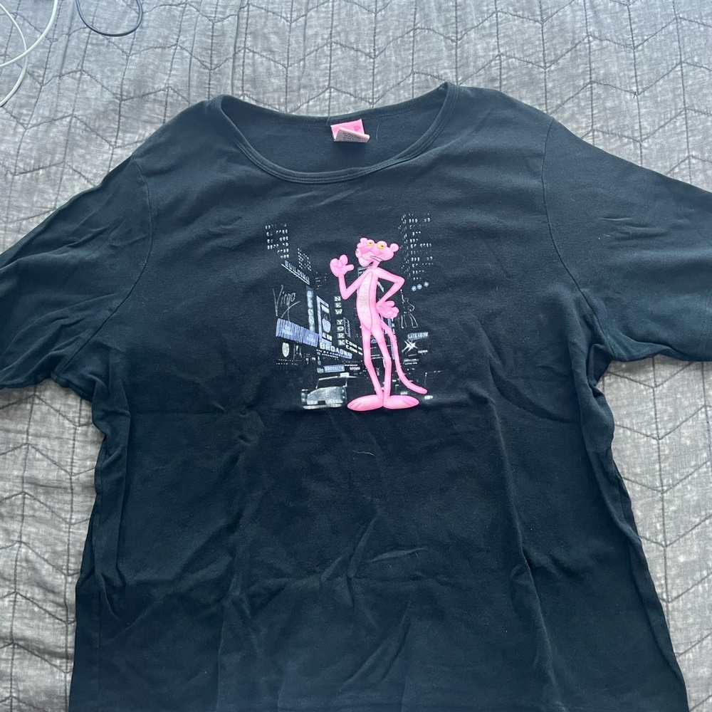 Black T-Shirt with Pink Panther Graphic